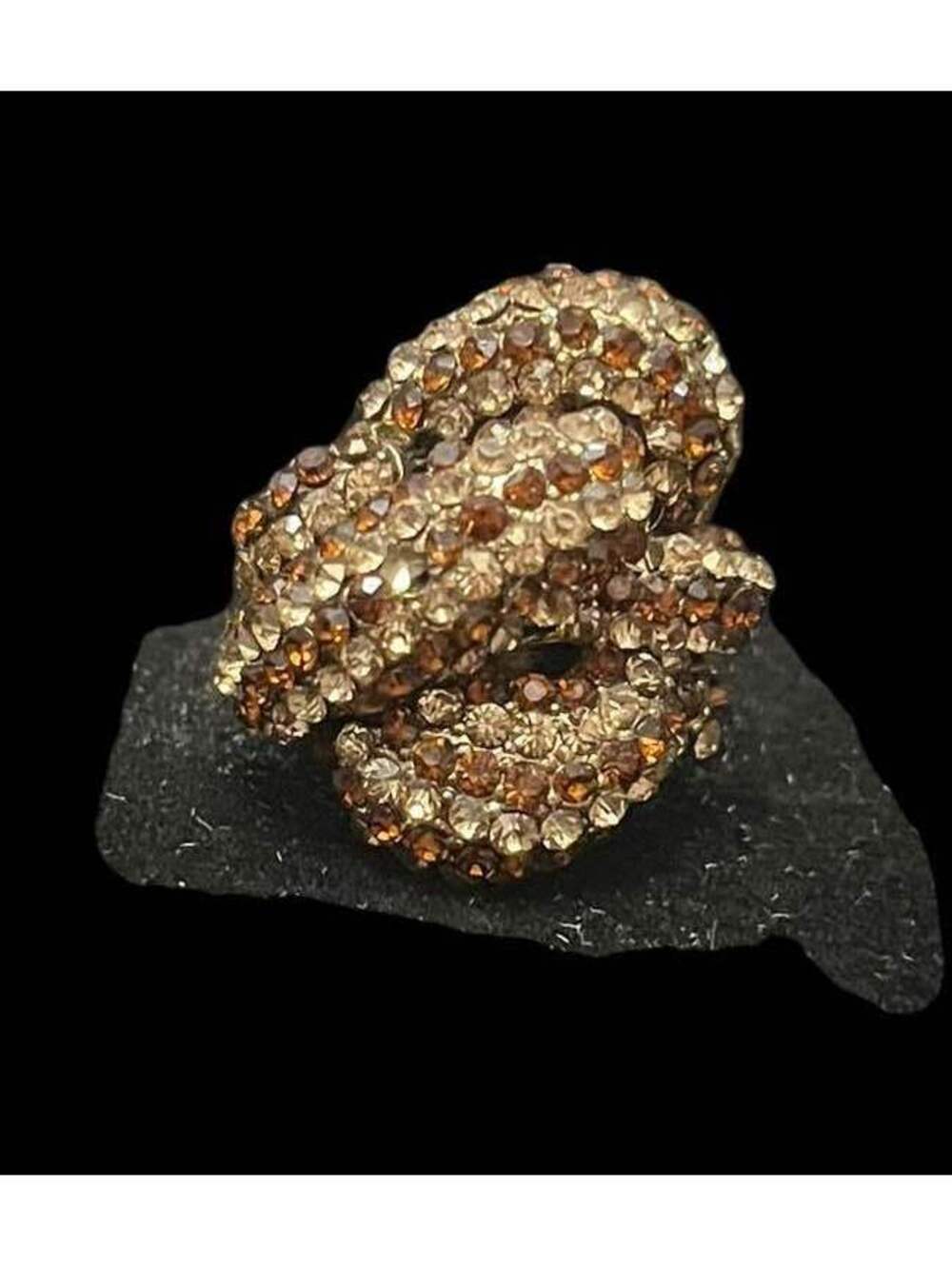 ELEANOR. Gold-Tone Brown Crystal Knot Ring
